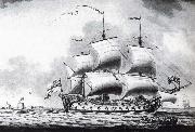 Francis Swaine A drawing of a British two-decker off Calshot Castle oil painting reproduction